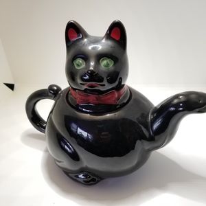 Vintage Shafford Redware Black Cat Large Teapot